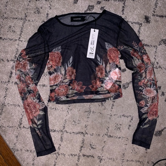 NWT Mink pink Mesh Floral Crop Top - Picture 2 of 6